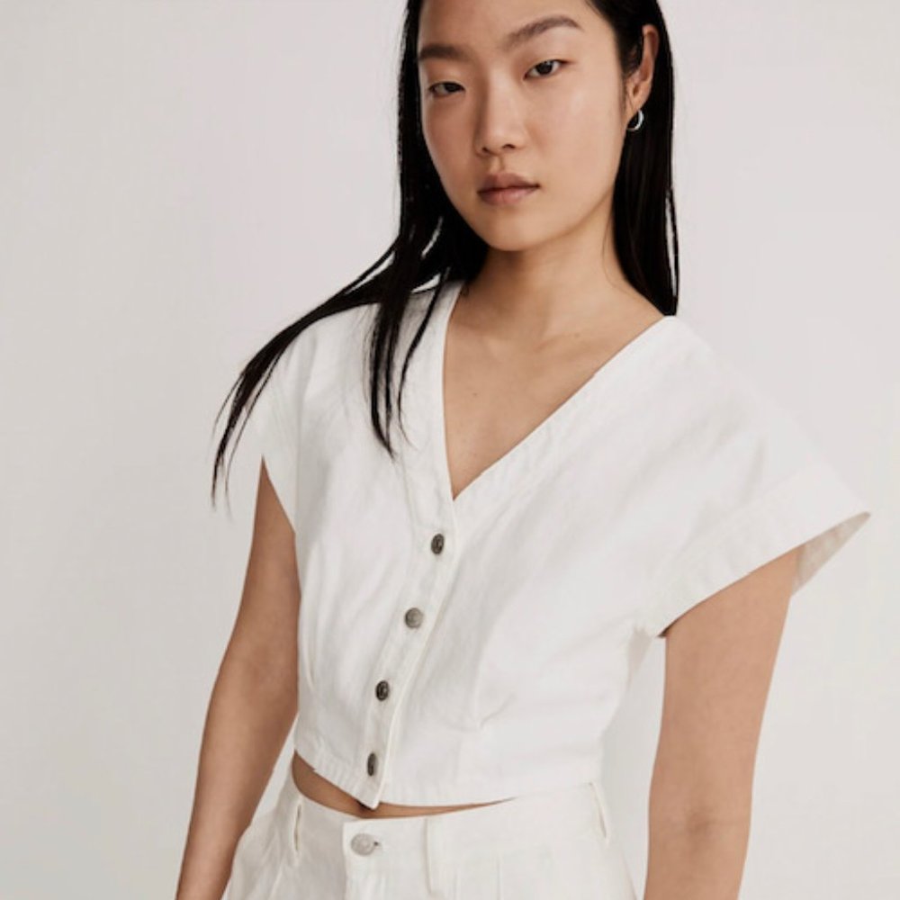 Madewell Denim Cap-Sleeve Crop Top